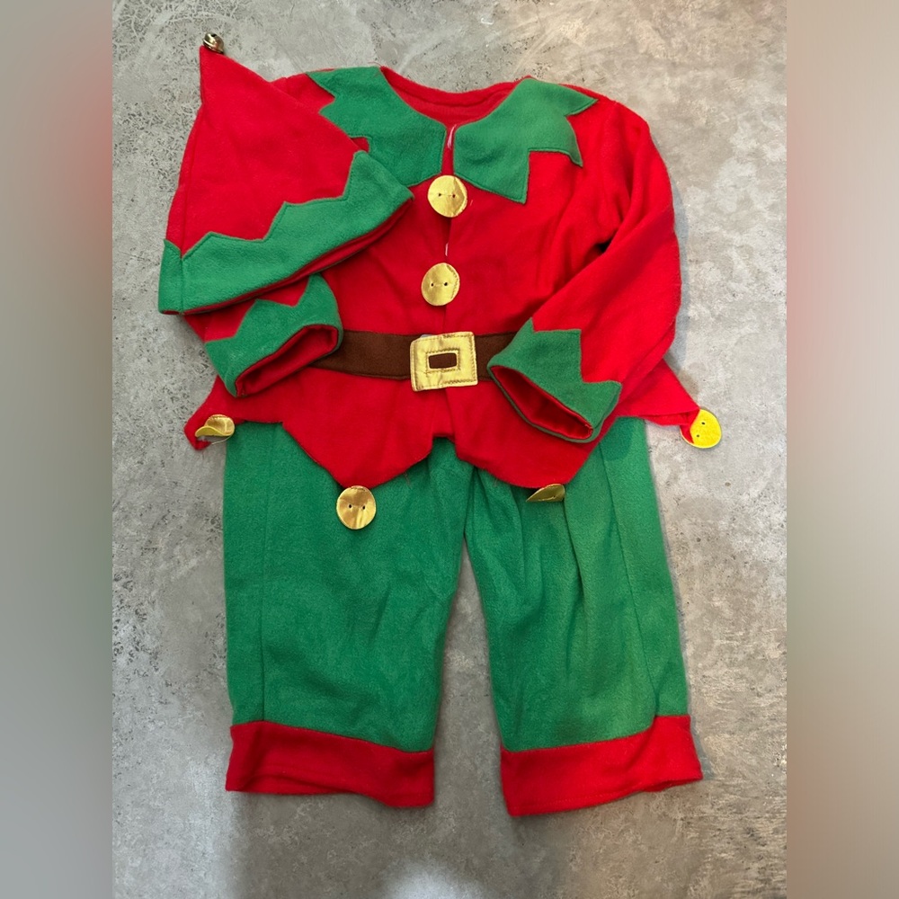Kids Elf Costume - Jacket top, elastic pants, hat with bell on top!